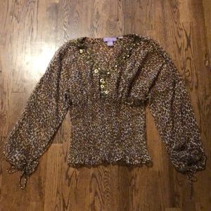 Vermani Colezioni leopard print sheer blouse with cinched waist size small